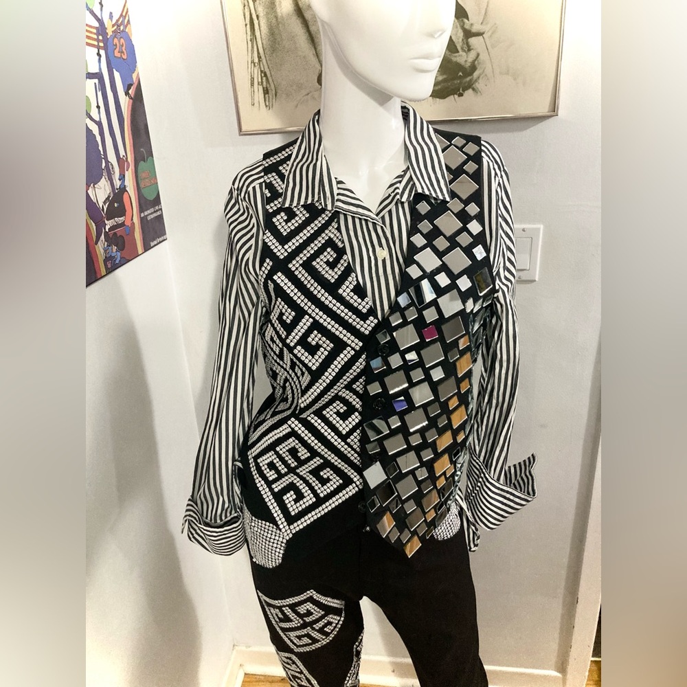 Party Outfit - Mirror and Rhinestone Vest, Pants and Pinstripe Shirt